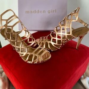 Madden Girl Metallic Rose Gold Cage Heels